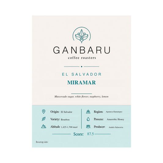 Etiqueta El Salvador Miramar de Ganbaru Coffee