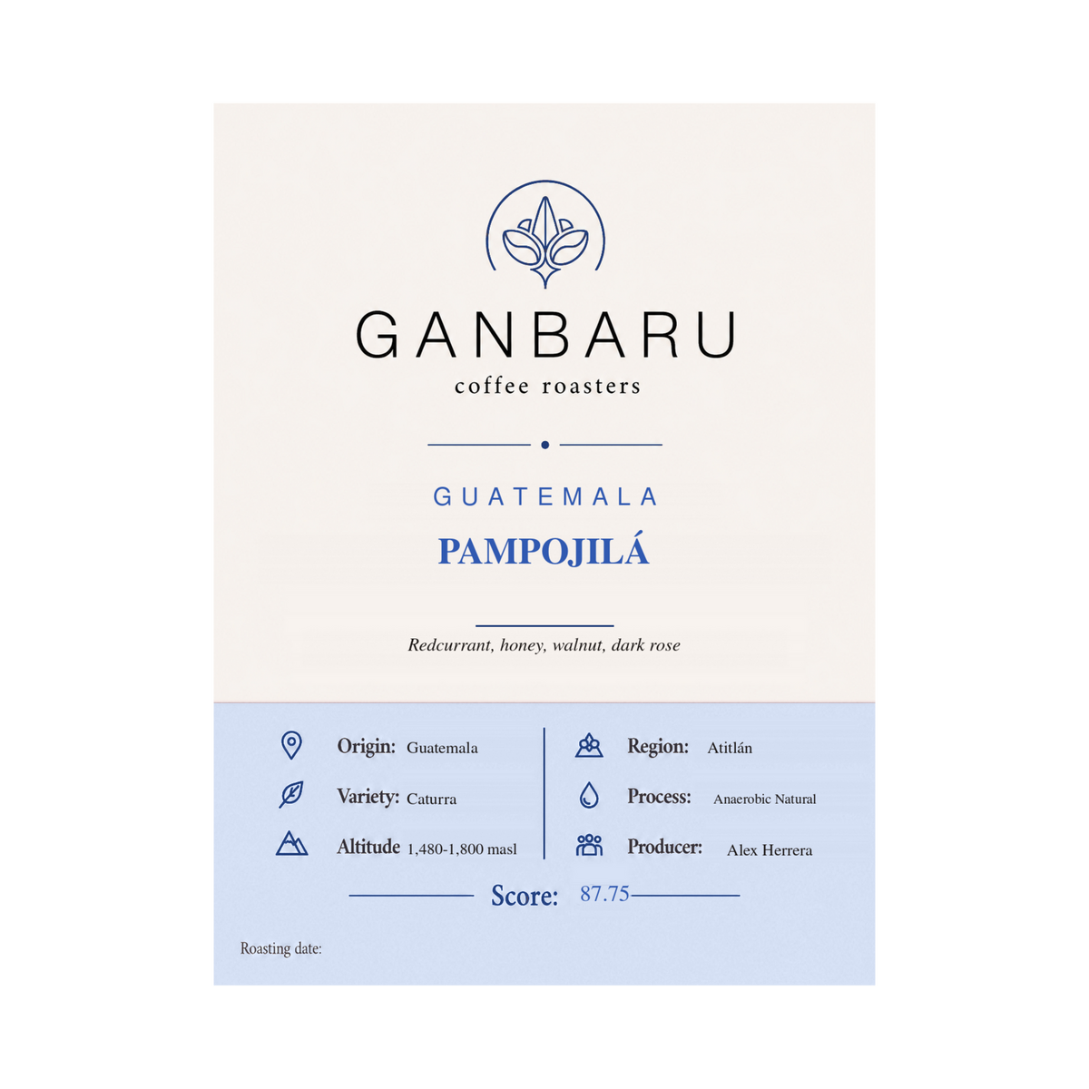 Etiqueta Guatemala Pampojilá de Ganbaru Coffee