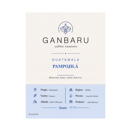 Etiqueta Guatemala Pampojilá de Ganbaru Coffee