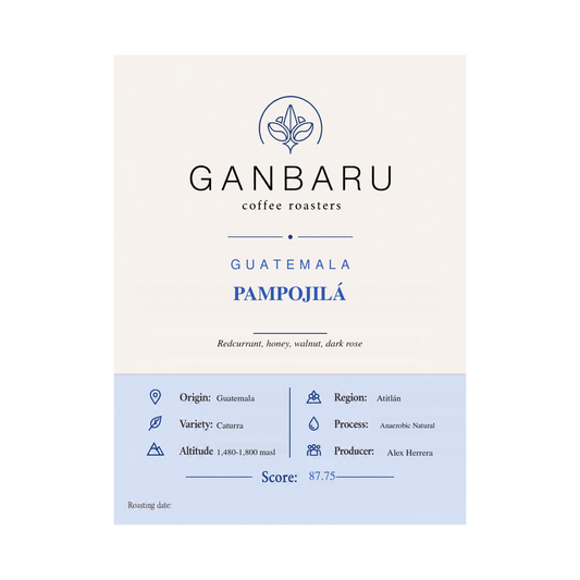 Etiqueta Guatemala Pampojilá de Ganbaru Coffee