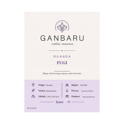 Etiqueta Ruanda Fugi de Ganbaru Coffee