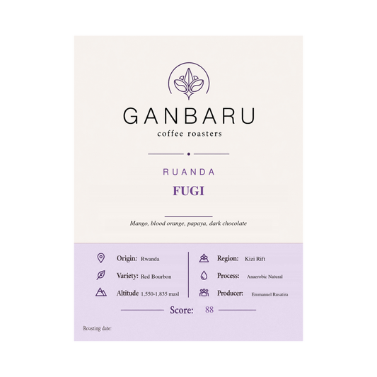 Etiqueta Ruanda Fugi de Ganbaru Coffee